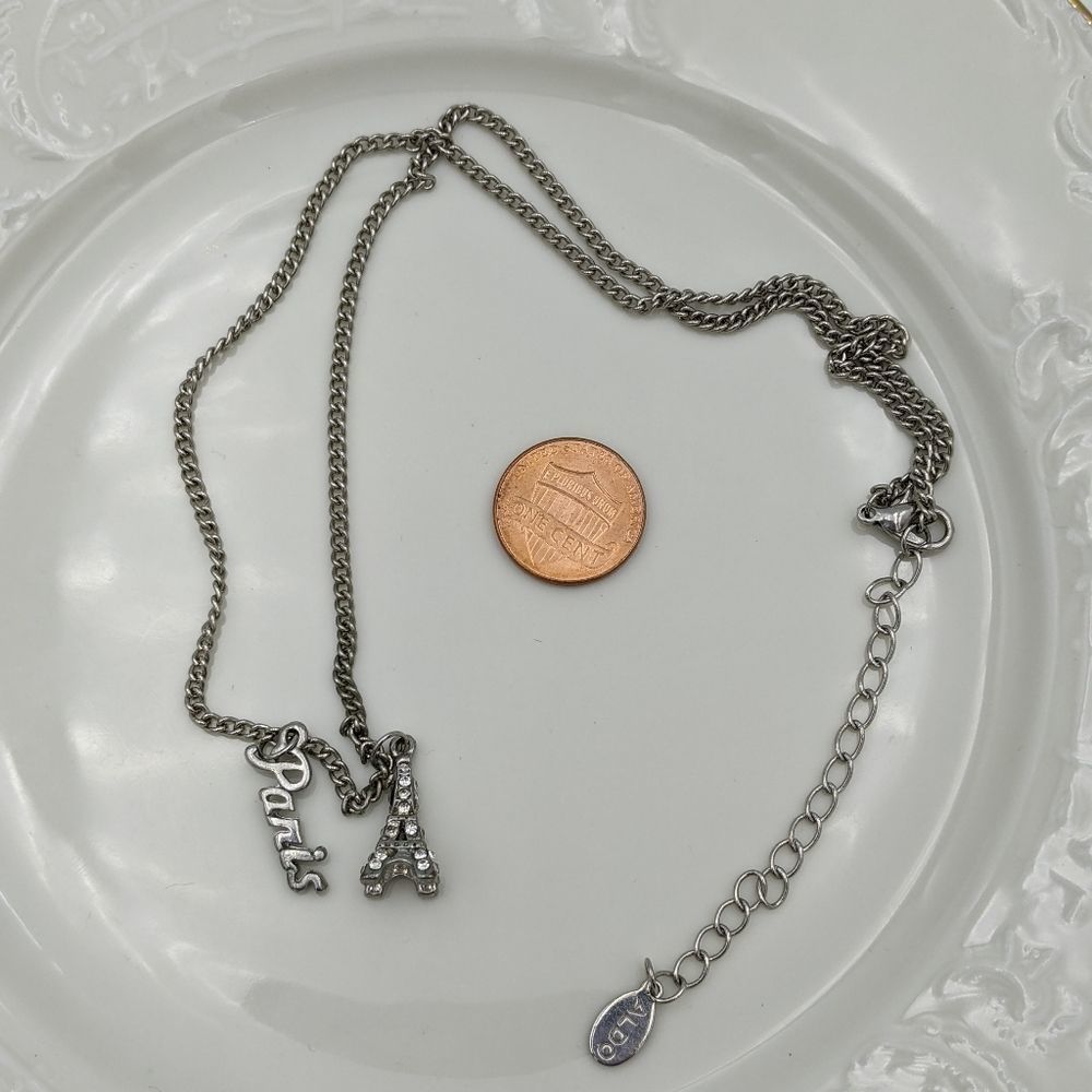Aldo Paris Script Eifel Tower Silver Tone Necklace - image 5